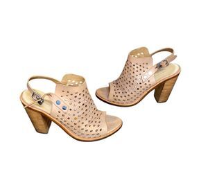 Rag & Bone Wyatt Women's Tan Perforated Leather Slingback Heeled Sandals Sz 36.5
